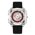 Silver Square Roulette Poker Dial Men Watch Black Silicone Strap Quartz Wristwatch