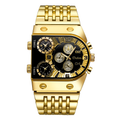 Oulm Gold Rectangle Multi-Time Zone Chronograph Men Watch Stainless Steel Quartz Wristwatch