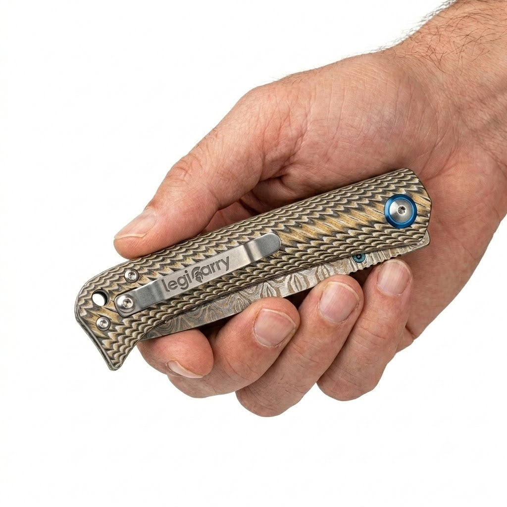 Polished Damascus Copper Folding Knife |DJ-36