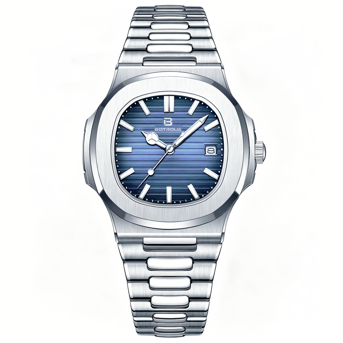 Classic Style Quartz Watch Metal Bracelet Blue Dial Date Function Business Casual