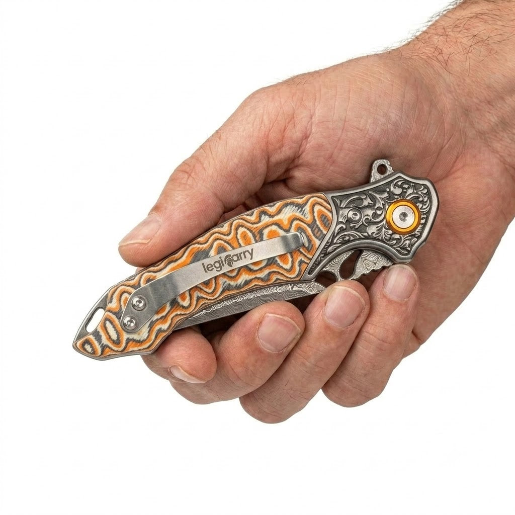 Orange‑Color‑Shell Handle Damascus  |DJ-60