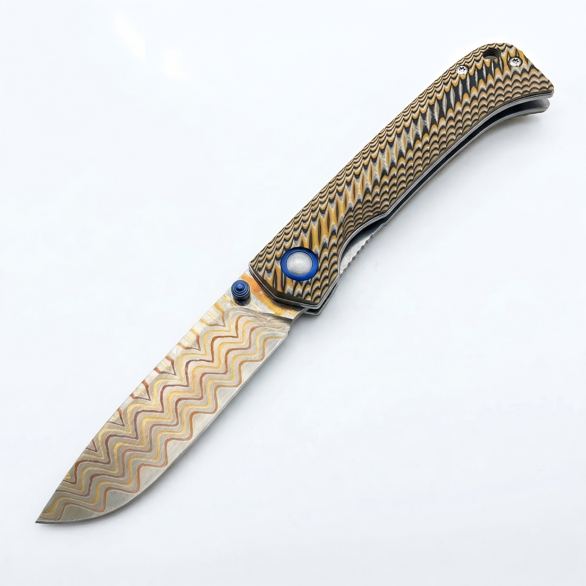 Polished Damascus Copper Folding Knife |DJ-36