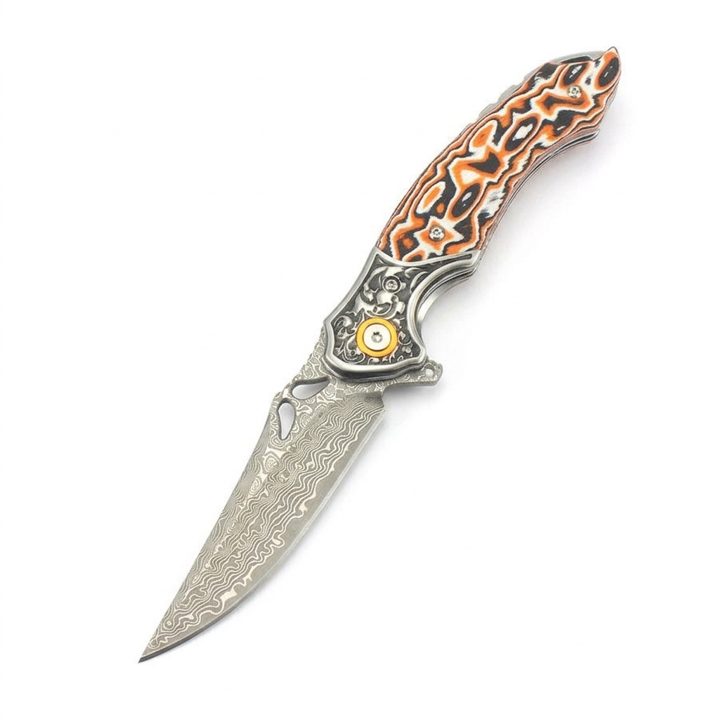 Orange‑Color‑Shell Handle Damascus  |DJ-60