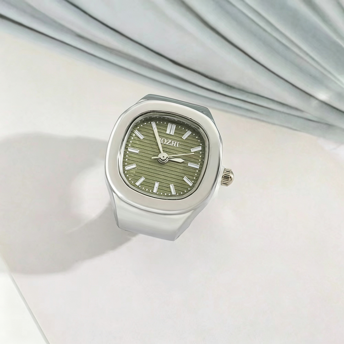 Mini Square Analog Quartz Ring Watch | Adjustable Metal Finger Timepiece
