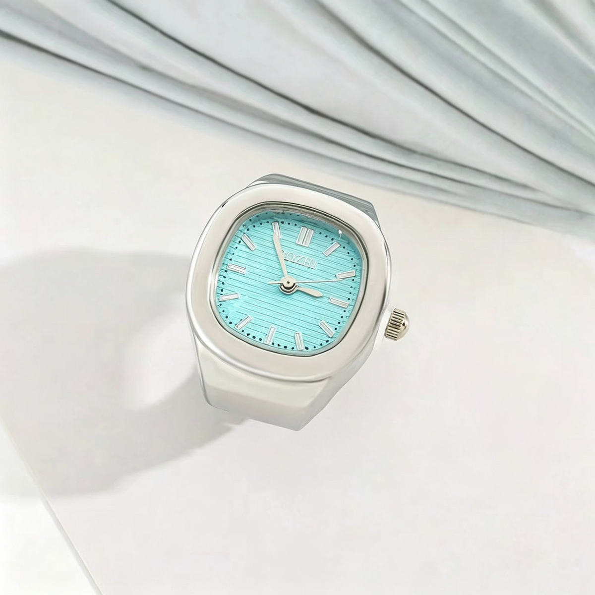 Mini Square Analog Quartz Ring Watch | Adjustable Metal Finger Timepiece