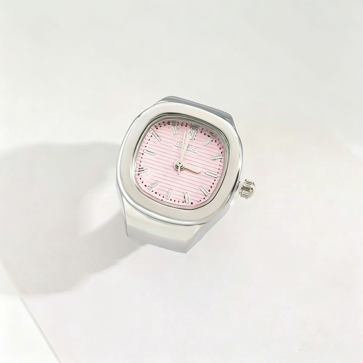 Mini Square Analog Quartz Ring Watch | Adjustable Metal Finger Timepiece