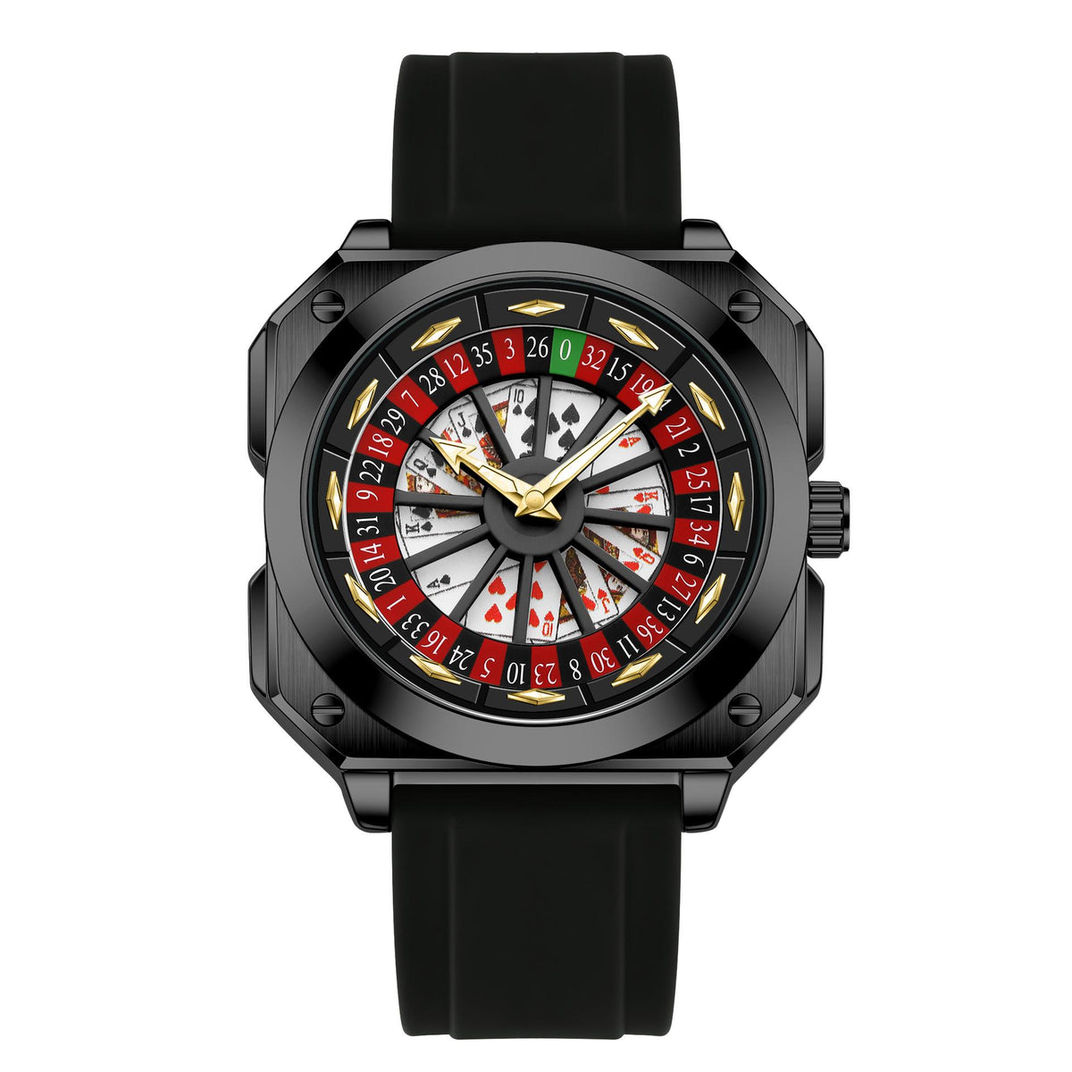 Black Square Roulette Poker Dial Men Wristwatch（Watch-11）