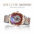 Men Roulette Skeleton Automatic Watch Rose Gold Silver Two Tone Metal Bracelet Mechanical Wristwatch