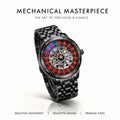 All Black Stainless Steel Roulette Skeleton Automatic Mechanical Men Watch Casino Hollow Wristwatch