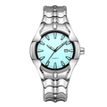 Silver Stainless Steel Men Watch Light Blue Dial Date Quartz Wristwatch