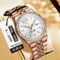 Rose Gold Stainless Steel Men Quartz Watch White Honeycomb Dial Crystal Bezel Date Display Wristwatch