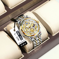 Two Tone Gold Silver Men Watch Hollow Skeleton Moon Phase Multi Dial Stainless Steel Quartz Wristwatch