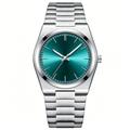 Minimal Stainless Steel Quartz Watch Turquoise Dial Analog Wrist Watch