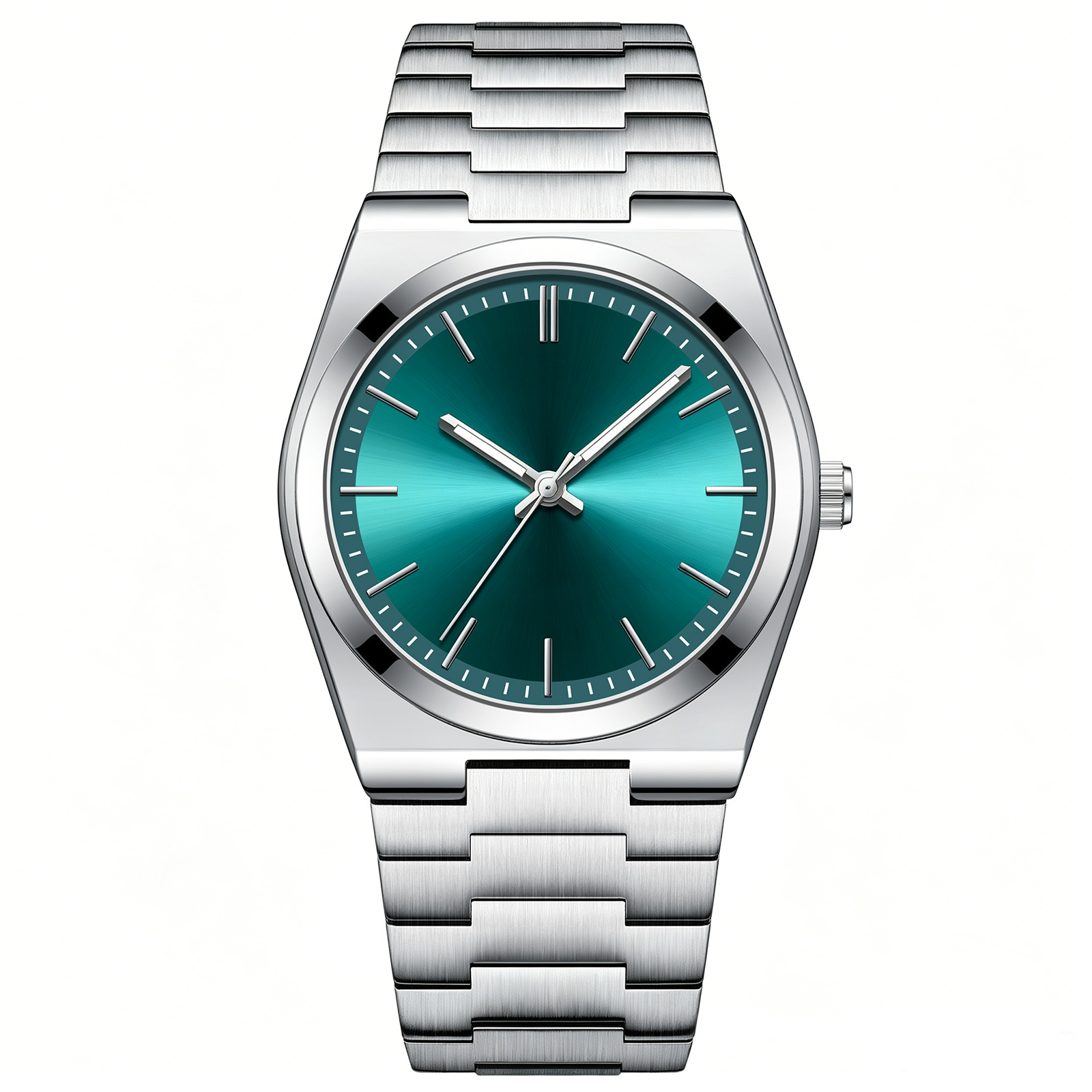 Minimal Stainless Steel Quartz Watch Turquoise Dial Analog Wrist Watch