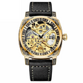 Watch Retro Square Hollow Dial Roman Numeral Black Leather Strap Wristwatch
